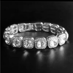 - Stackable Full Crystal 13mm cushion cut with halo Tennis Chain Bracelet
…